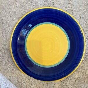 Pier 1 Italian Swirl Hand Painted Dinner Plate Italy Blue Yellow 9.75" Read